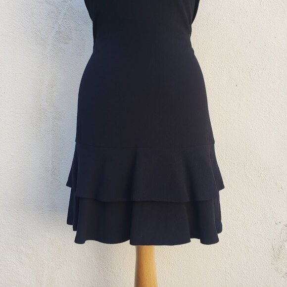 SANDRO Paris V Neck Black Mini Dress with Ruffle Hem - Picture 9 of 12